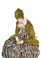 Edith with Striped Dress, Sitting by Egon Schiele